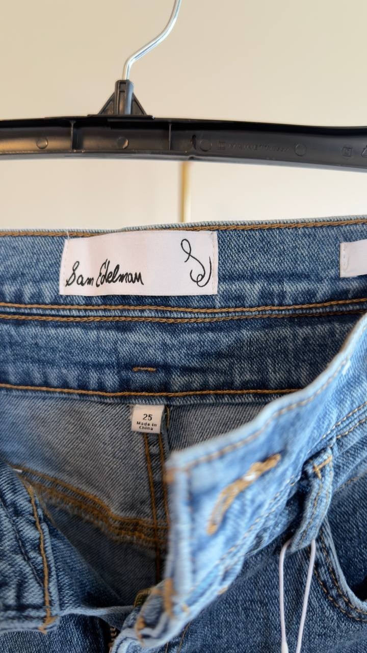 Sam Edelman Twisted-Seam Stovepipe Jeans Mid Wash Size 25 NWT $119