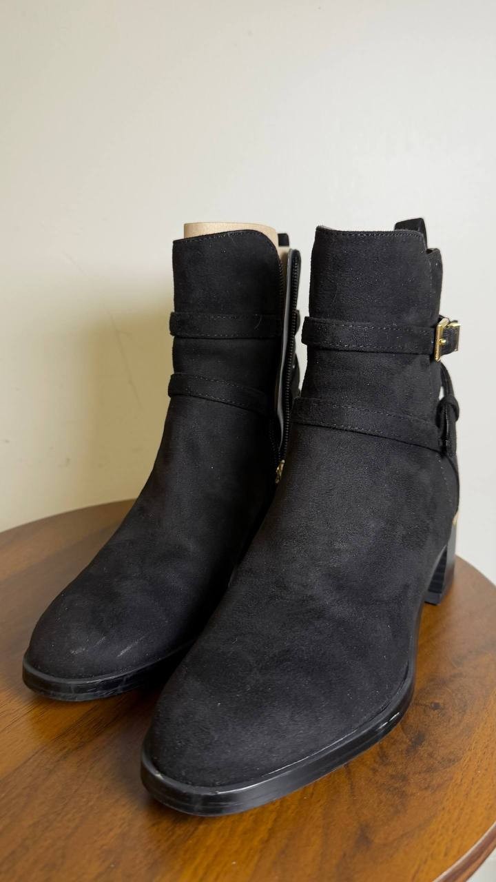 Calvin Klein Jasen Buckle Strap Block Heel Booties Black Women’s 5M