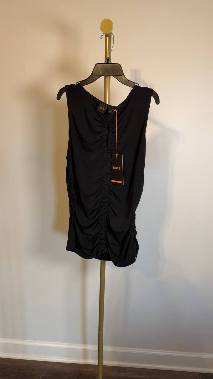 BOSS Emacha Shirred Keyhole Tank Black L NWT $69