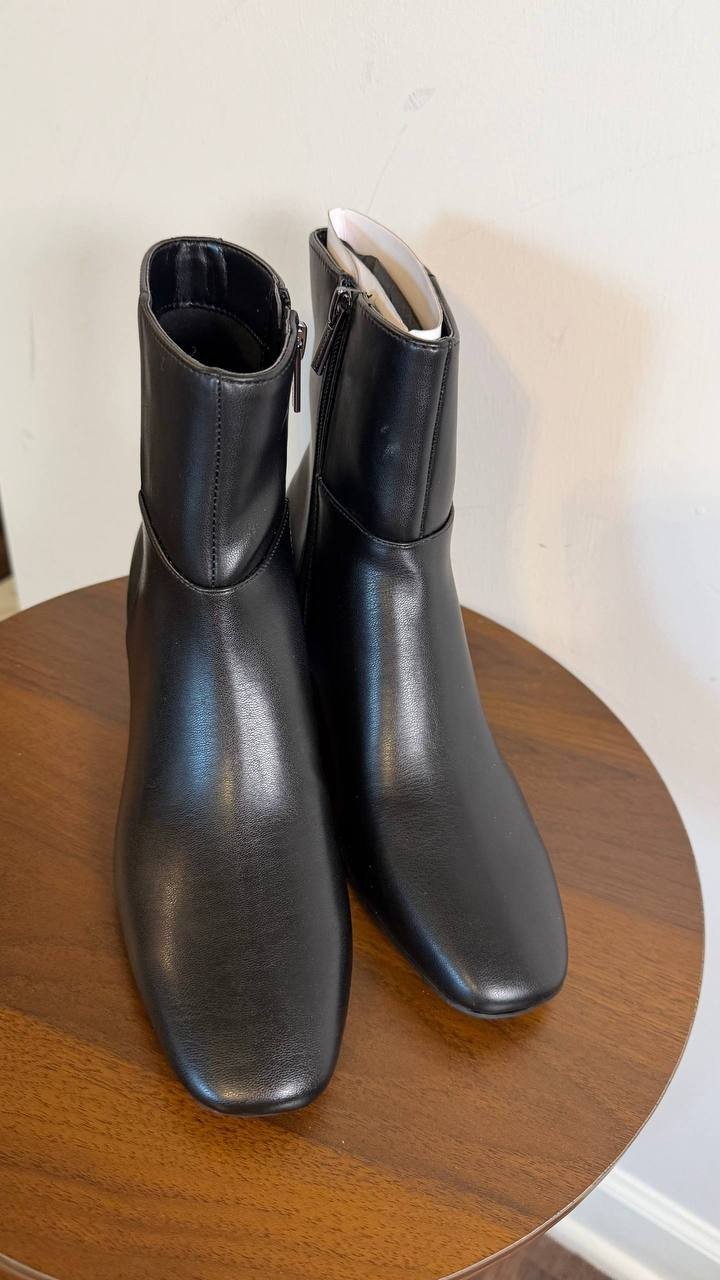Calvin Klein Parry Booties 6M Black Man‑Made Square Toe Block Heel NIB msrp$129
