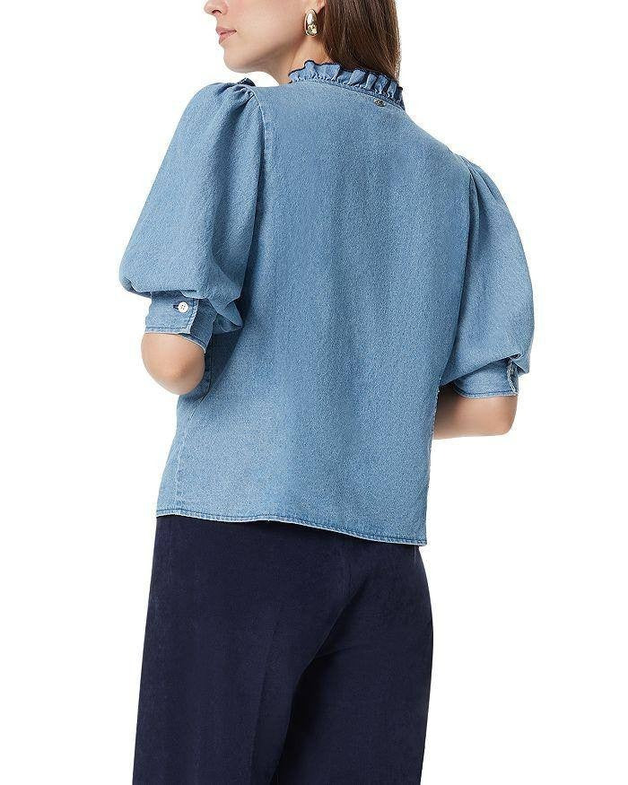 Sam Edelman Alice Ruffled Button‑Down Top Blue XS NWT $119