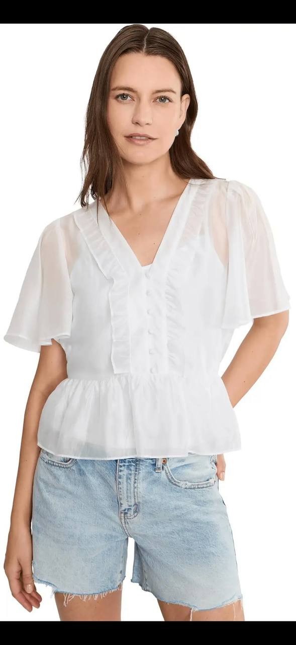 Vince Camuto V-neck Double Ruffle Peplum Flutter Sleeve Top White XL NWT $99
