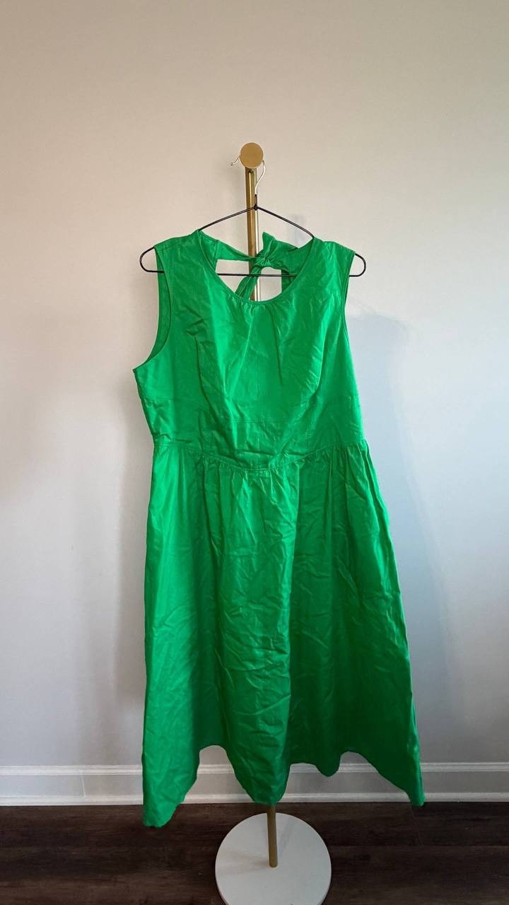 Karl Lagerfeld Paris Poplin Bow‑Back A‑Line Dress Green 14P NWT $149