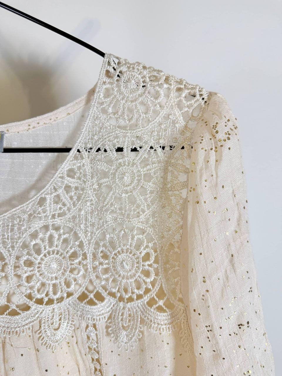 Figueroa & Flower Ivory Embroidered Balloon‑Sleeve Blouse – Size S – NWT – $68