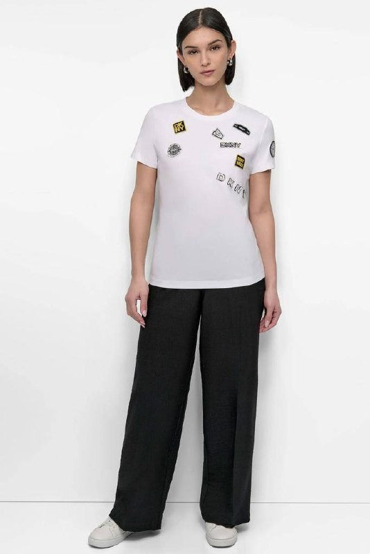 DKNY Embellished Tee White SIZE M NWT Modern Casual Top MSRP$69