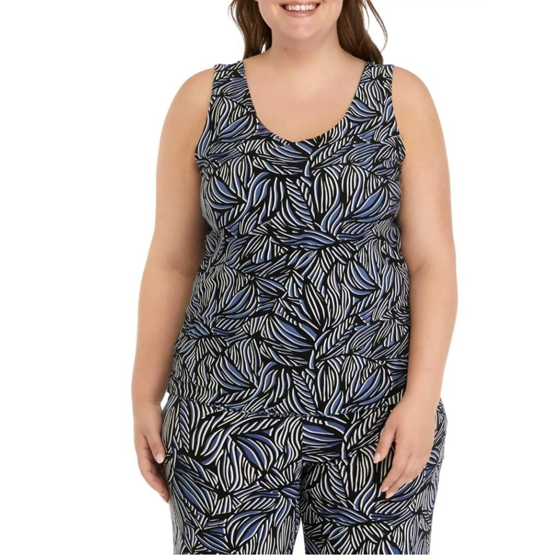 Anne Klein Top 2X Reversible Scoop Neck Sleeveless Plus Size Printed Tank NWT