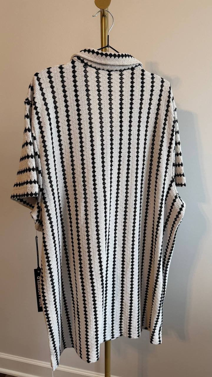 Karl Lagerfeld Paris Men’s Textured Wavy Striped Button‑Front Shirt XXL $99 NWT