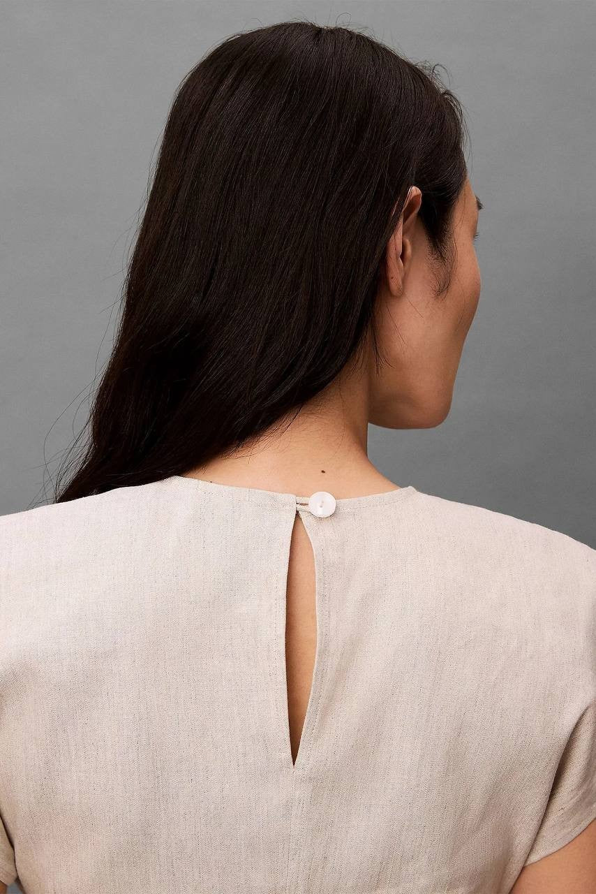 Calvin Klein Stretch Linen Top Cream XS NWT $99