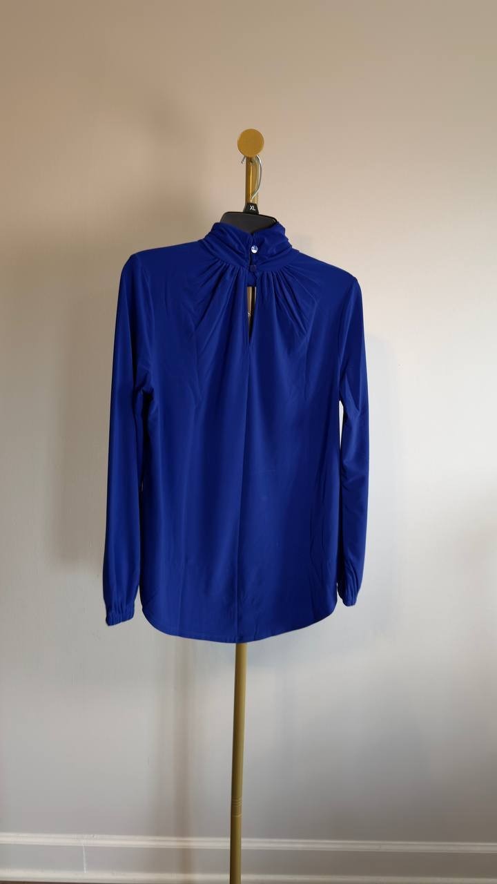 Kasper Twisted Mock Neck Long‑Sleeve Top Blue S NWT $69