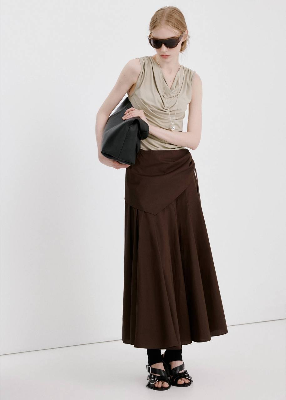 Mango Falda Milos Faux Wrap Cotton Skirt Brown 4 NWT $50