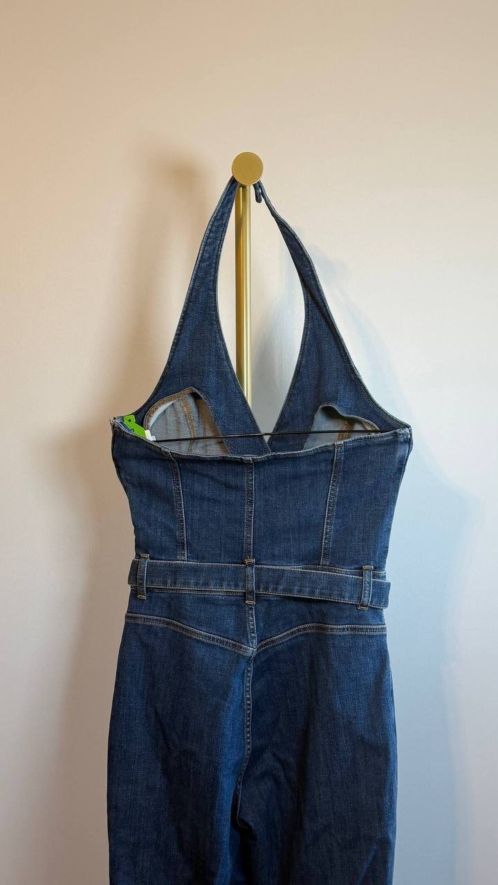 Guess Eco Claire Halter Neck Denim Jumpsuit William Size Mx32 NWT $188