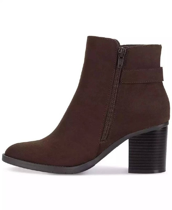 Style & Co Harlemm Booties 10M Brown Microfiber  Block  Buckle Zip NIB msrp$70