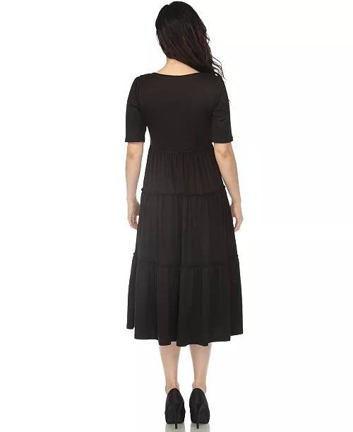 White Mark Square Neck Short-Sleeve Tiered Dress Black 1XL NWT $84