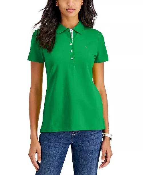 Tommy Hilfiger Women's Bright Green Solid Short-Sleeve Polo Shirt, Size L