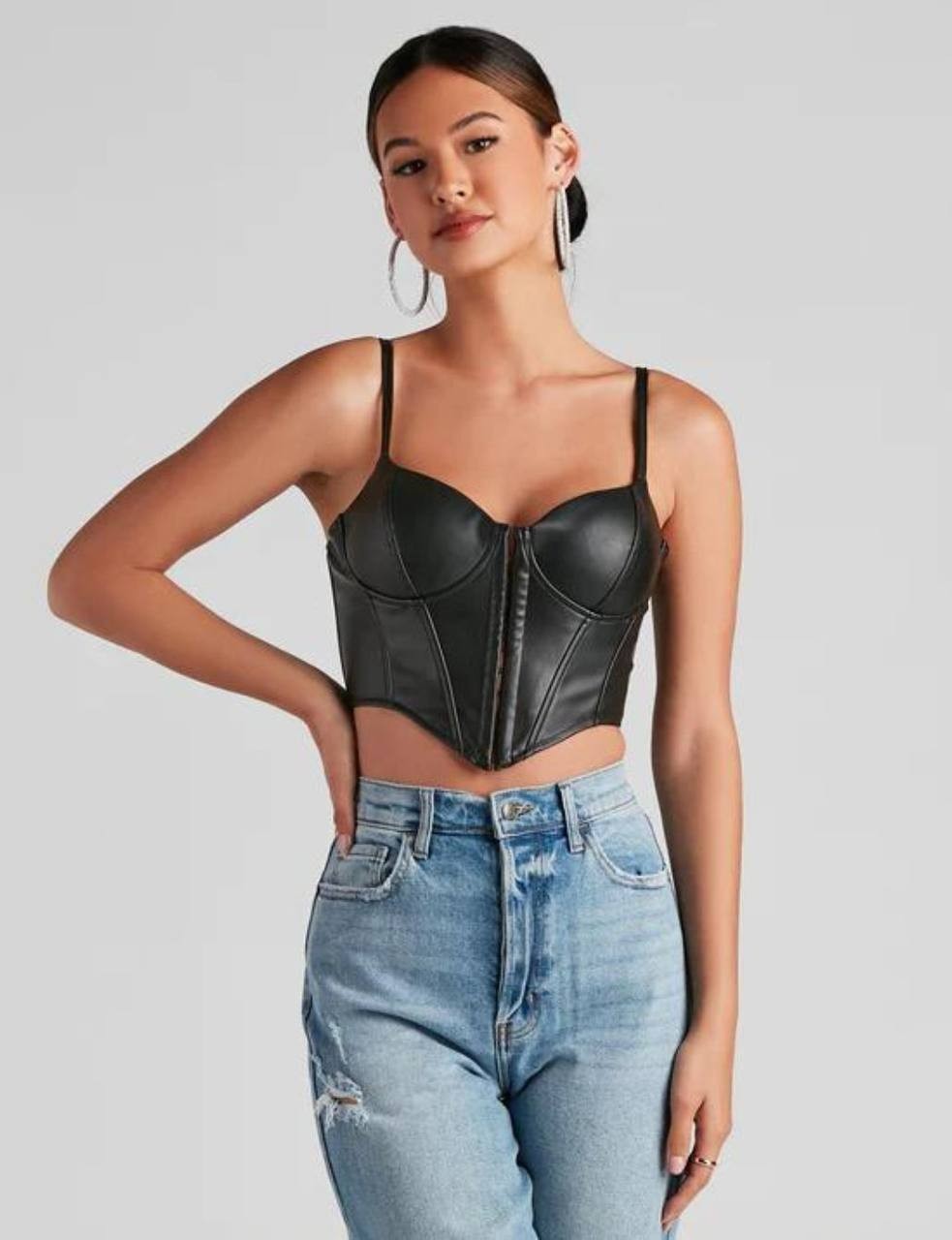 Say What  Faux Leather Corset Top Black S NWOT $32