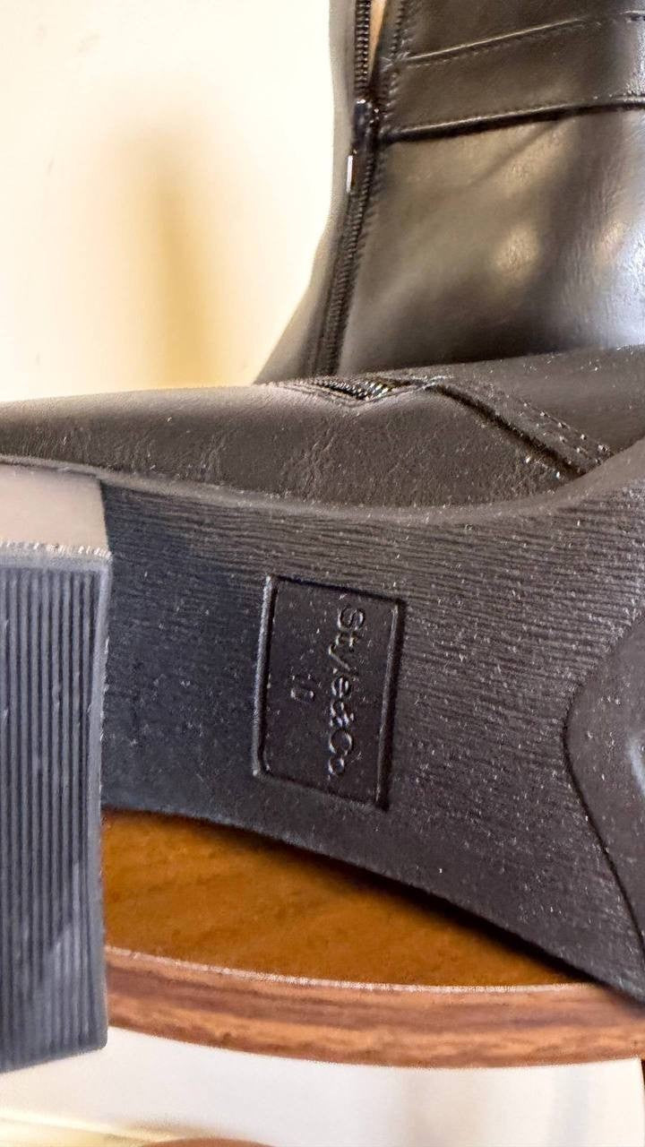 Style & Co Harlemm Booties 6.5 Black Belted Almond Toe Block Heel NWOB msrp$70