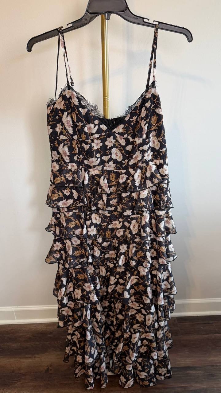 1.STATE V‑Neck Tiered Floral‑Print Maxi Dress Reach Black XL NWT $139