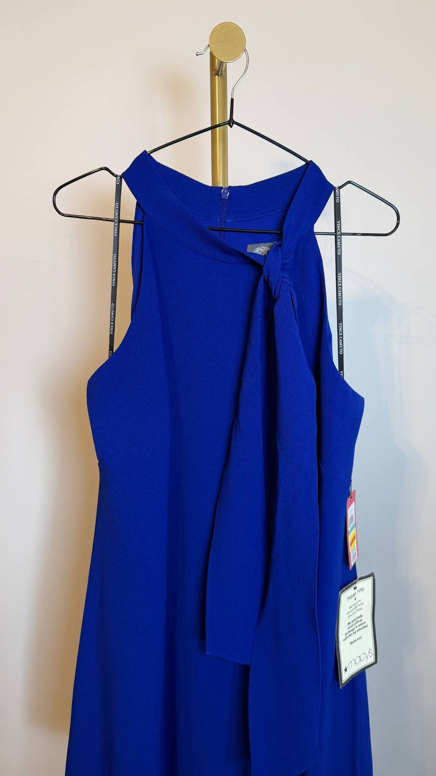Vince Camuto Women’s Bow‑Neck Halter Dress Royal Blue $138 NWT