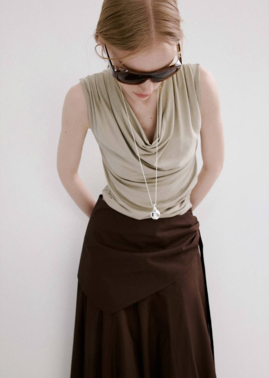 Mango Falda Milos Faux Wrap Cotton Skirt Brown 4 NWT $50