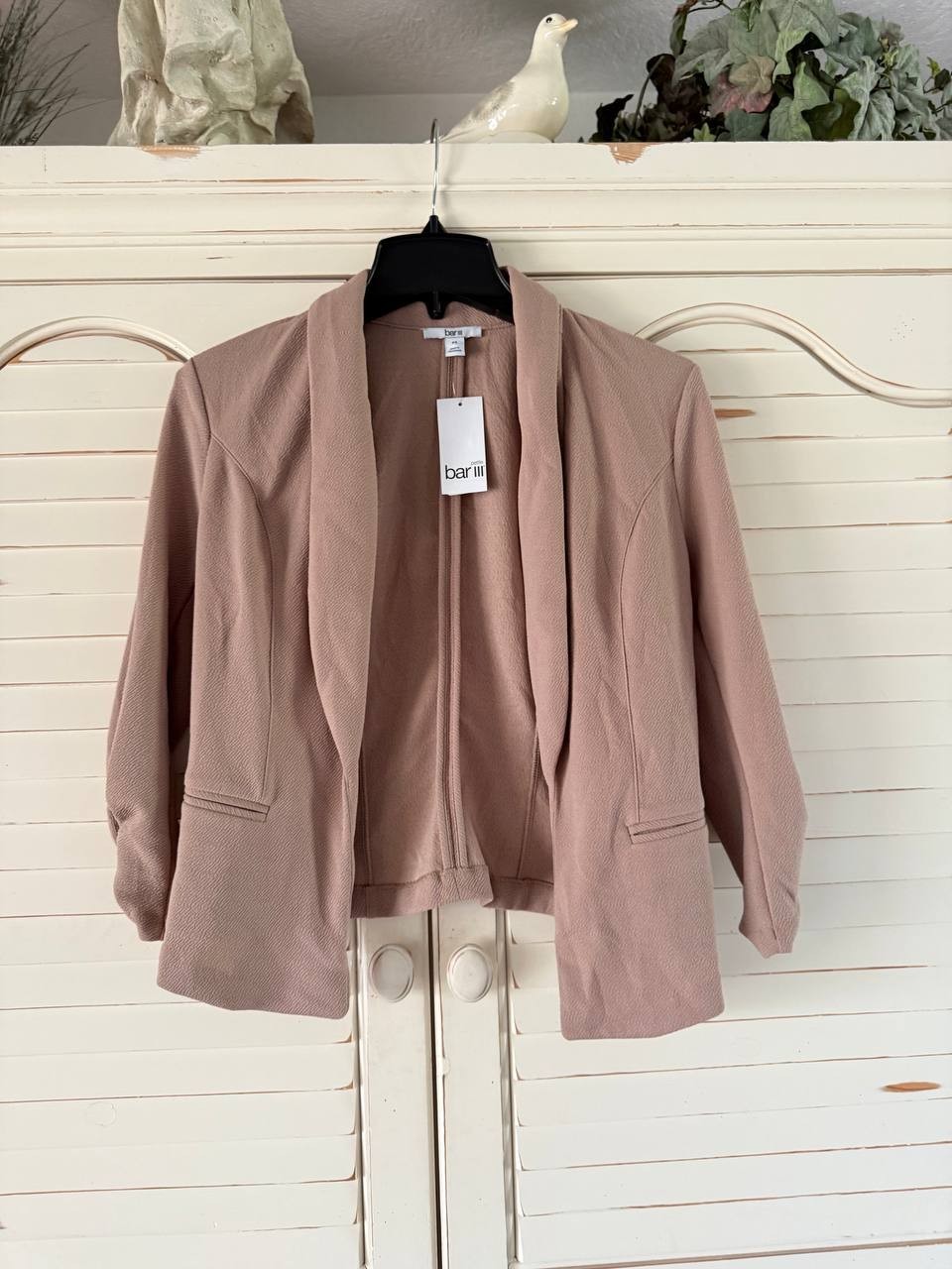 Bar III Blazer PS Warm Ginger Petite Knit Drape Front Ruched Sleeve Open NWT