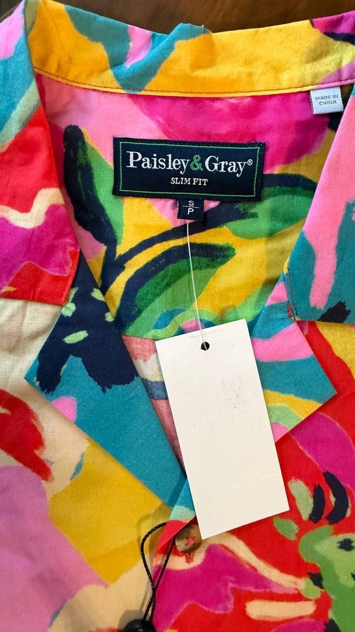Paisley & Gray Men’s Slim Fit Floral Camp Shirt Short Sleeve S/P $95 NWT