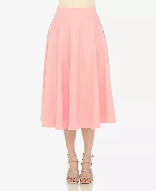 White Mark Women’s Flared Midi Skirt with Pockets Cotton Pink L NWT $59