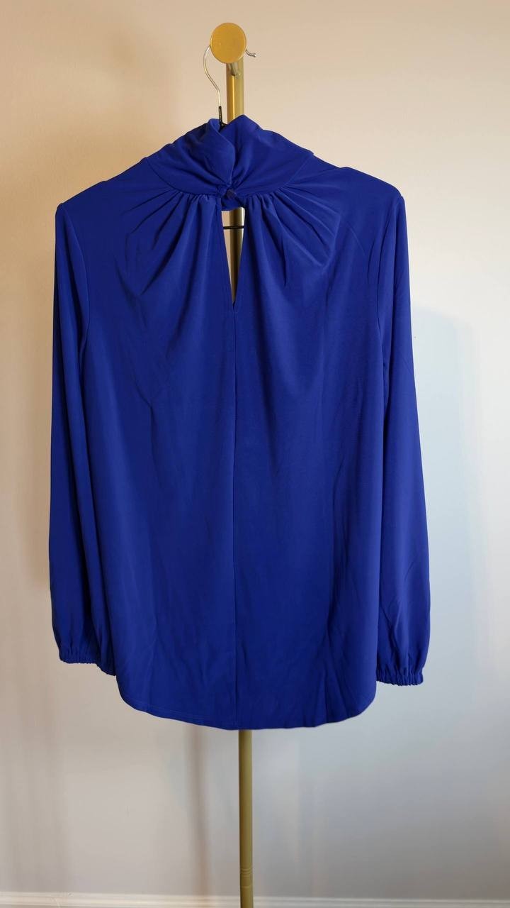 Kasper Twisted Mock Neck Long‑Sleeve Top Blue S NWT $69