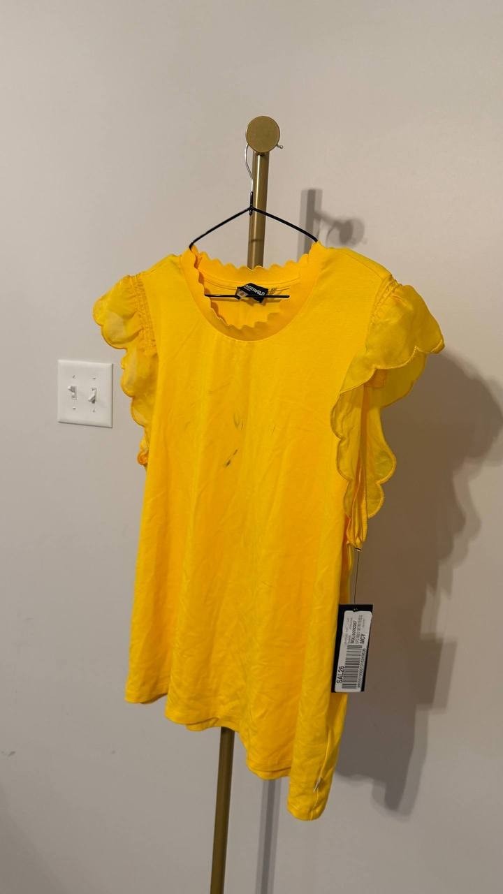 Karl Lagerfeld Blouse Ruffle Sleeveless Polyester Yellow 1XL NWT
