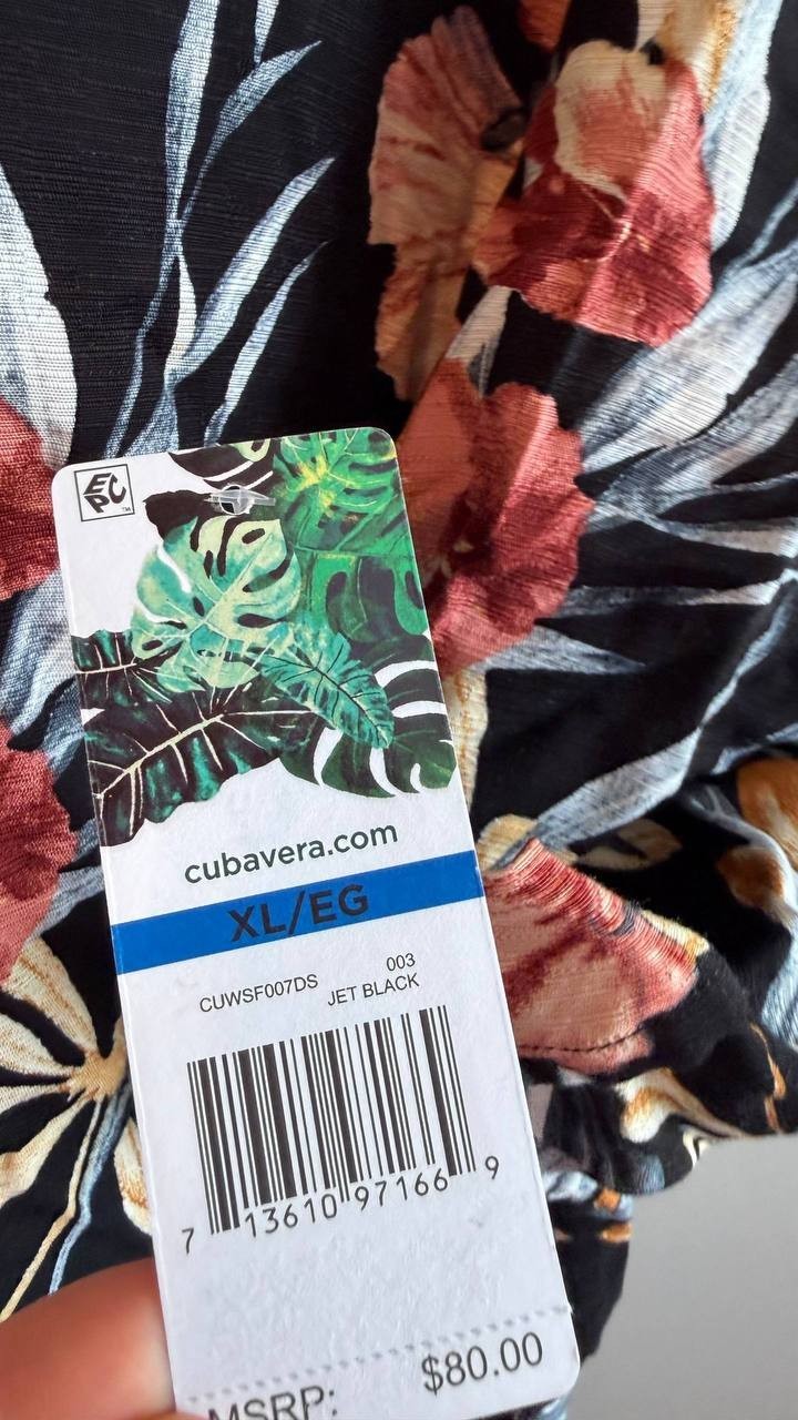 Cubavera Men’s Tropical Floral Button‑Front Shirt Jet Black XL $80 NWT