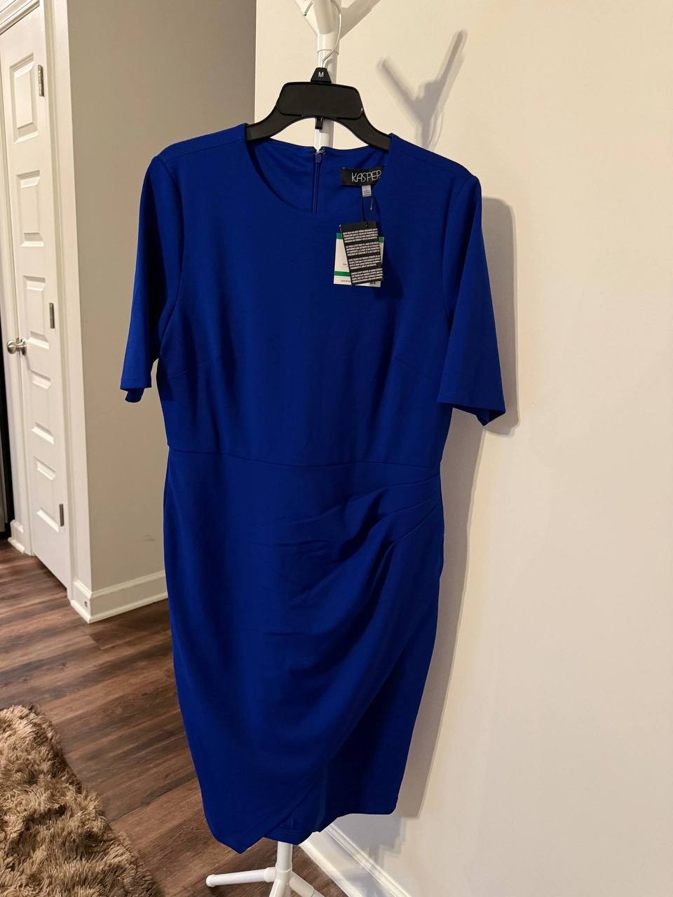 Kasper Short‑Sleeve Draped Front Sheath Dress – Royal Blue – Size L – NWT – $89