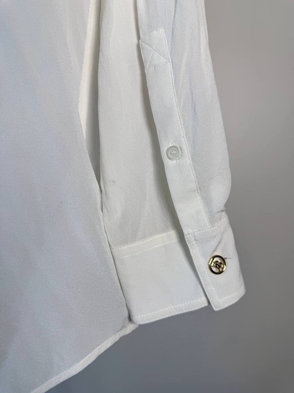 Burberry White Classic Button Blouse – Silk-Size 8 – NWT – $1,150