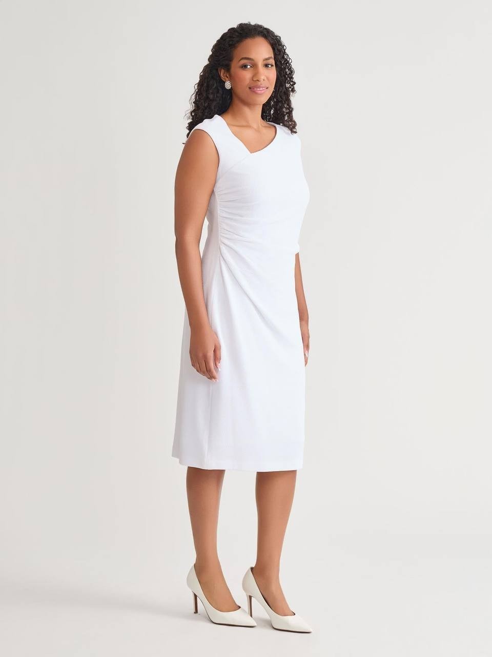 Kasper Asymmetrical‑Neck Ruched Midi Dress – Size 1X – NWT – $89