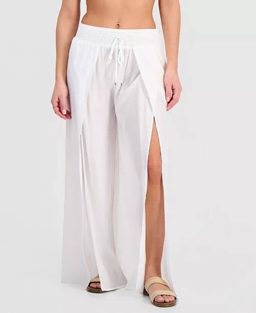 Dotti Smocked‑Waist Cover‑Up Pants White M NWT $48