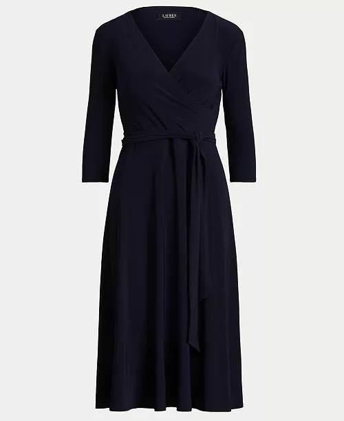 Lauren Ralph Lauren Surplice Jersey Dress Lighthouse Navy Size 4 NWT $145