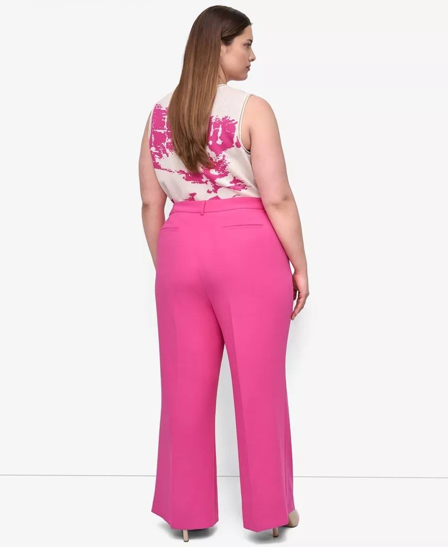 DKNY Aero Crepe High‑Rise Wide‑Leg Pants Pink Size18W NWT Modern Chic msrp$109