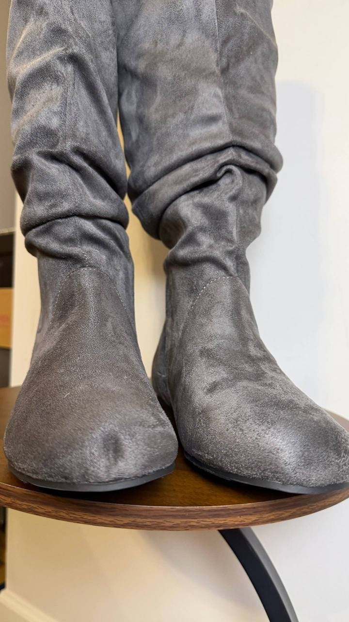Journee Collection Jayne Boots 12M Grey Faux Leather Riding Pull‑On NIB msrp$129