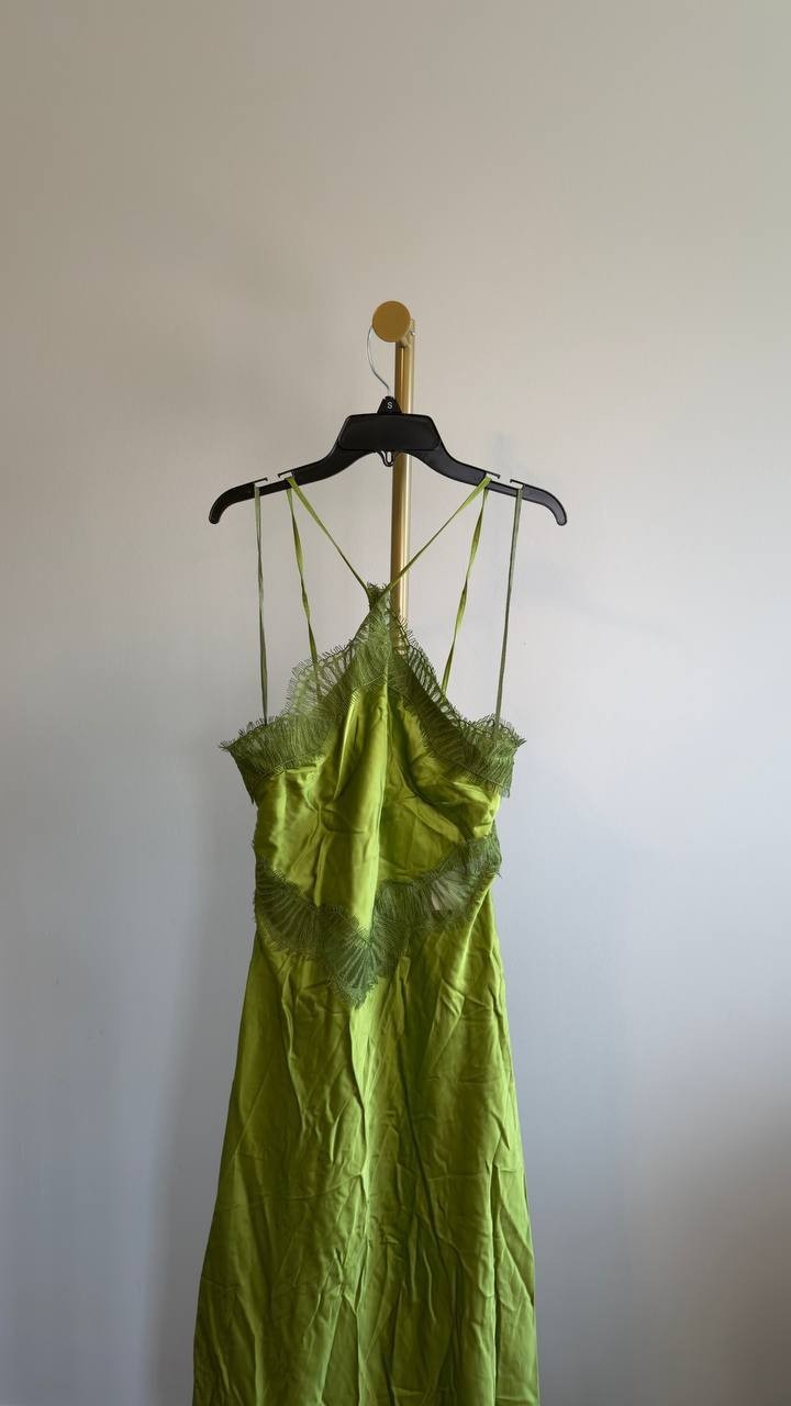 A.L.C. Lucia Satin & Lace Halter Midi Dress Peridot 8 NWT $695