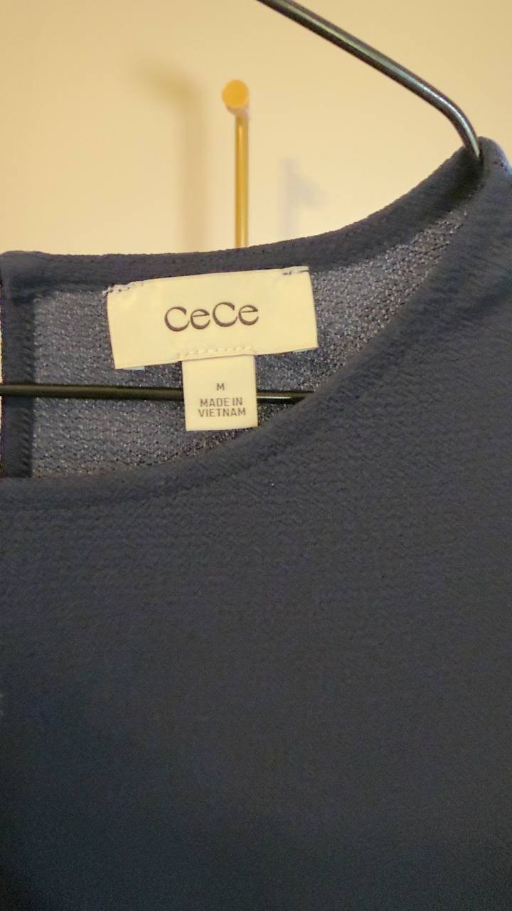 CeCe Crewneck 3/4-Sleeve Ruffled Cuff Blouse Classic Navy M NWT $49
