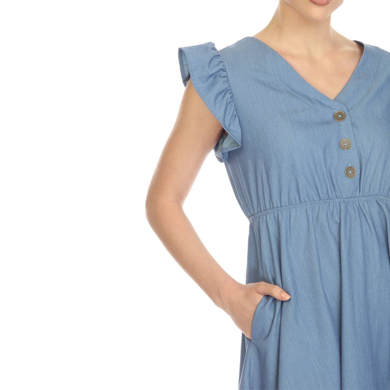 White Mark Ruffle Sleeve Button-Front Knee-Length Dress Blue L NWT $76