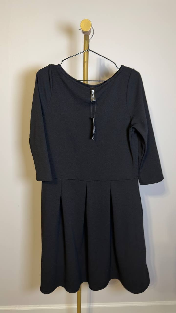 24seven Comfort Apparel Midi Fit & Flare Pocket Dress Black XL NWT $80