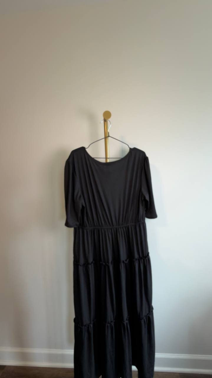 White Mark Square Neck Short-Sleeve Tiered Dress Black 1XL NWT $84