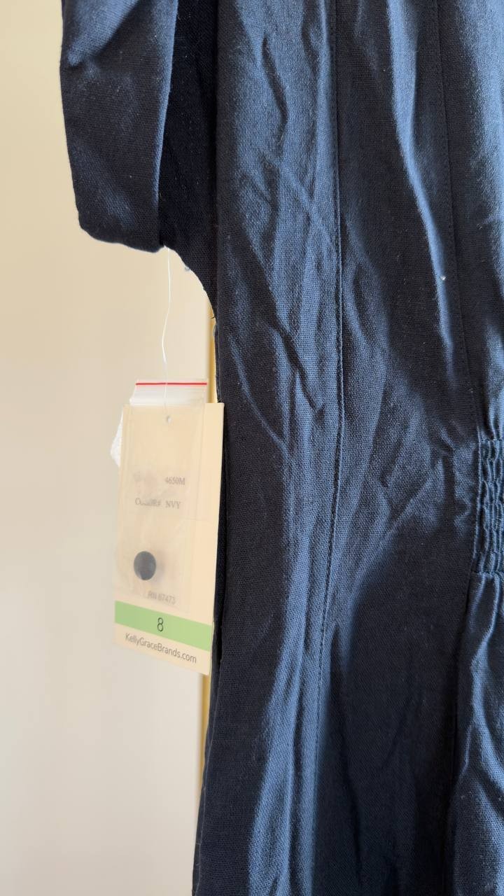 Taylor Button‑Front A‑Line V‑Neck Long Dress Navy 8 NWT $129