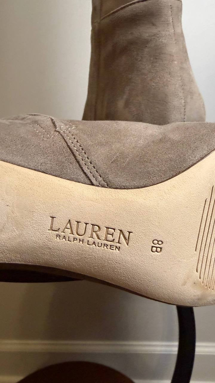 Lauren Ralph Lauren McKay Boots 8B Taupe Suede Tall Pointed Toe NIB msrp$275