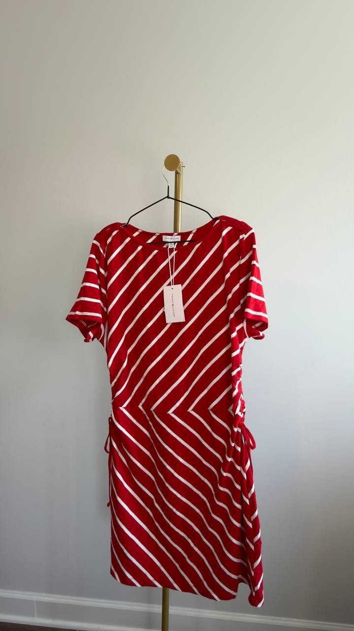 Tommy Hilfiger Striped Boat Neck T-Shirt Dress Red/White XL NWT $79.50