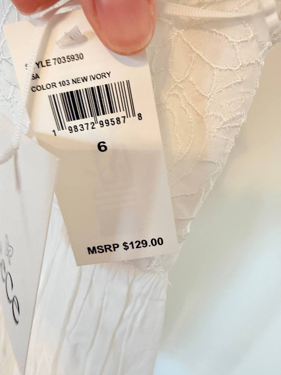 CeCe Floral‑Embroidered Square‑Neck Dress – Ivory – Size 6 – NWT – $129