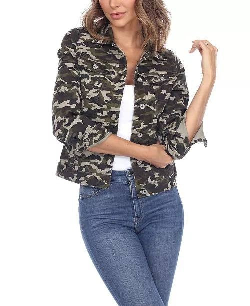 White Mark Women’s Camo Denim Jacket Green Army L NWT $68