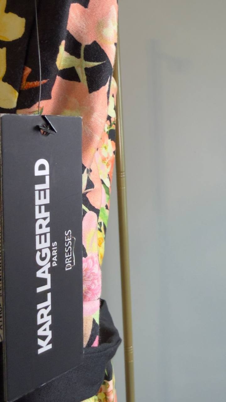 Karl Lagerfeld Stretch‑Cotton Floral Midi Dress Black Multi 2 NWT $189