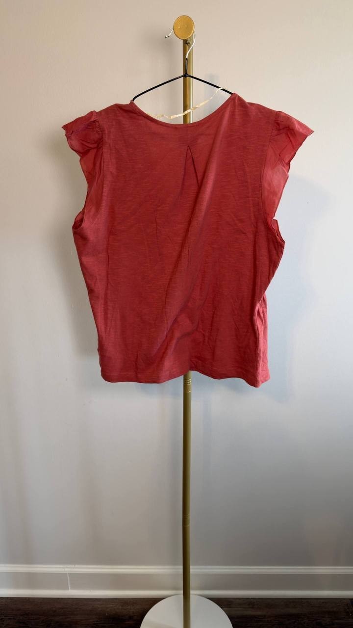 Democracy Petite Embroidered Cotton Flutter‑Sleeve Top Summer PXL NWT $68