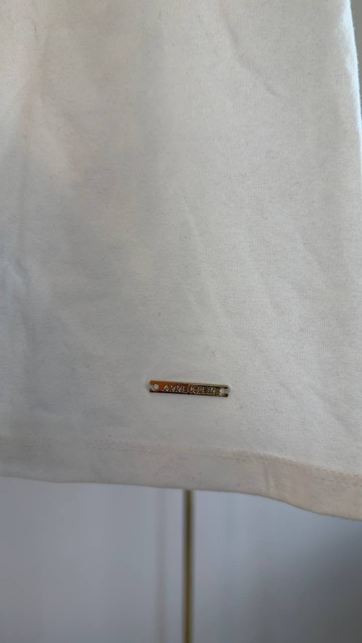 Anne Klein Coastal Knit Scallop Neck T‑Shirt White S NWOT $49