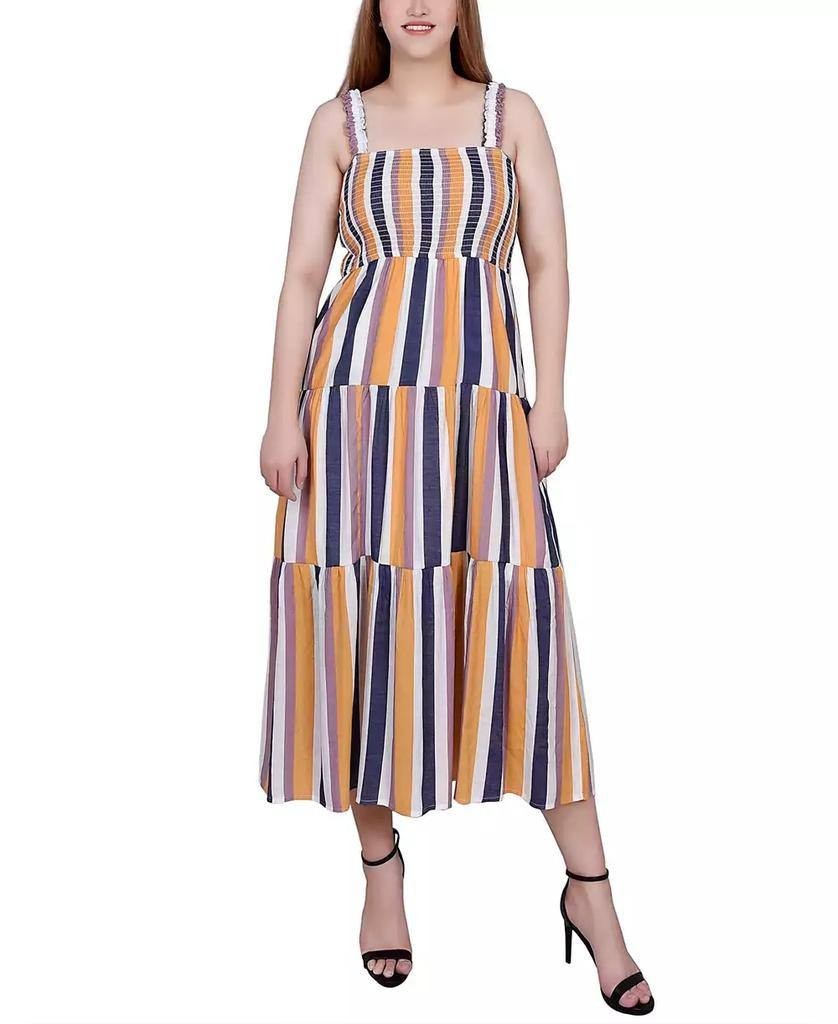 NY Collection Petite Smocked Bodice Tiered Midi Dress Blue Size PL NWT $58